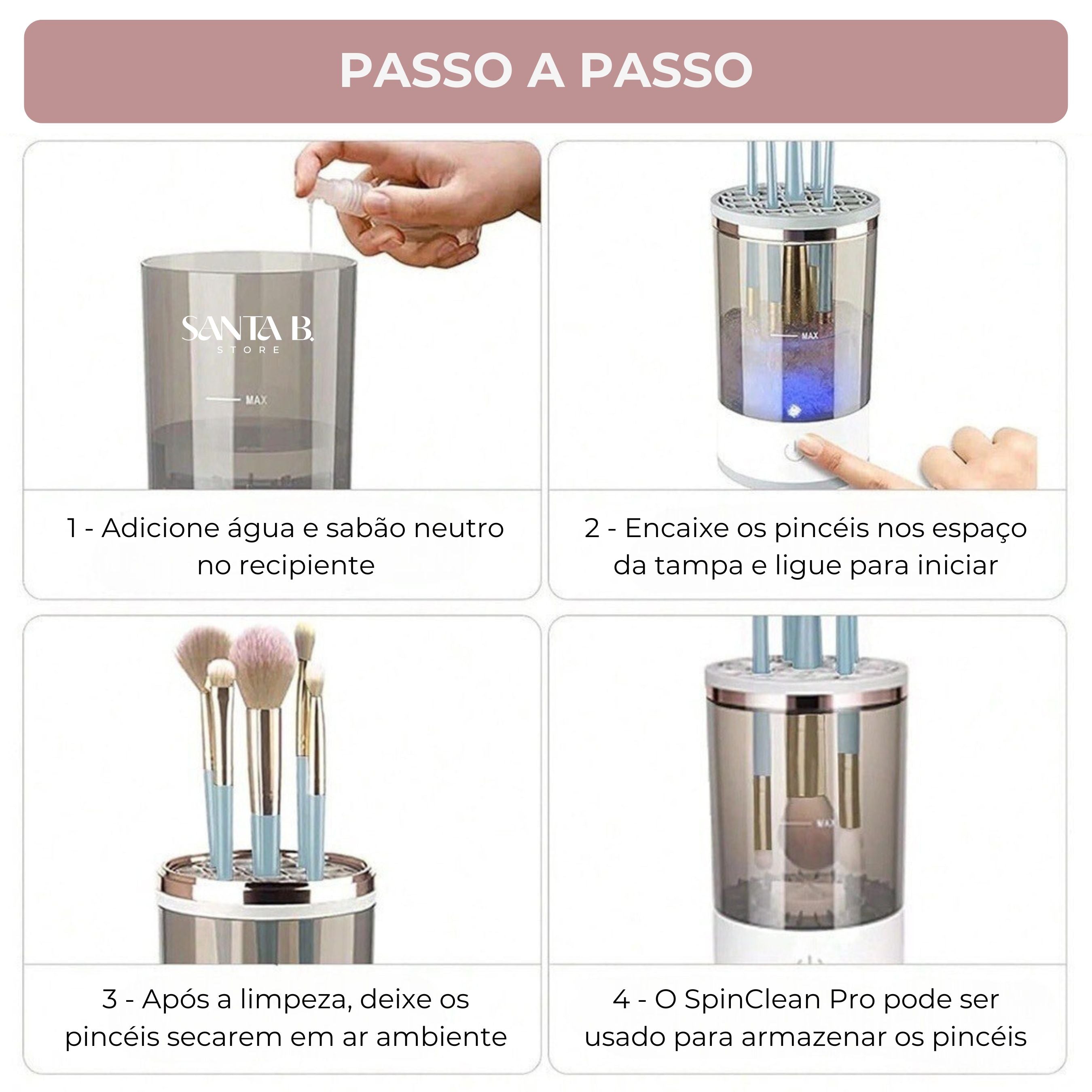Limpador Elétrico de Pincéis de Maquiagem - SpinClean Pro – Santa